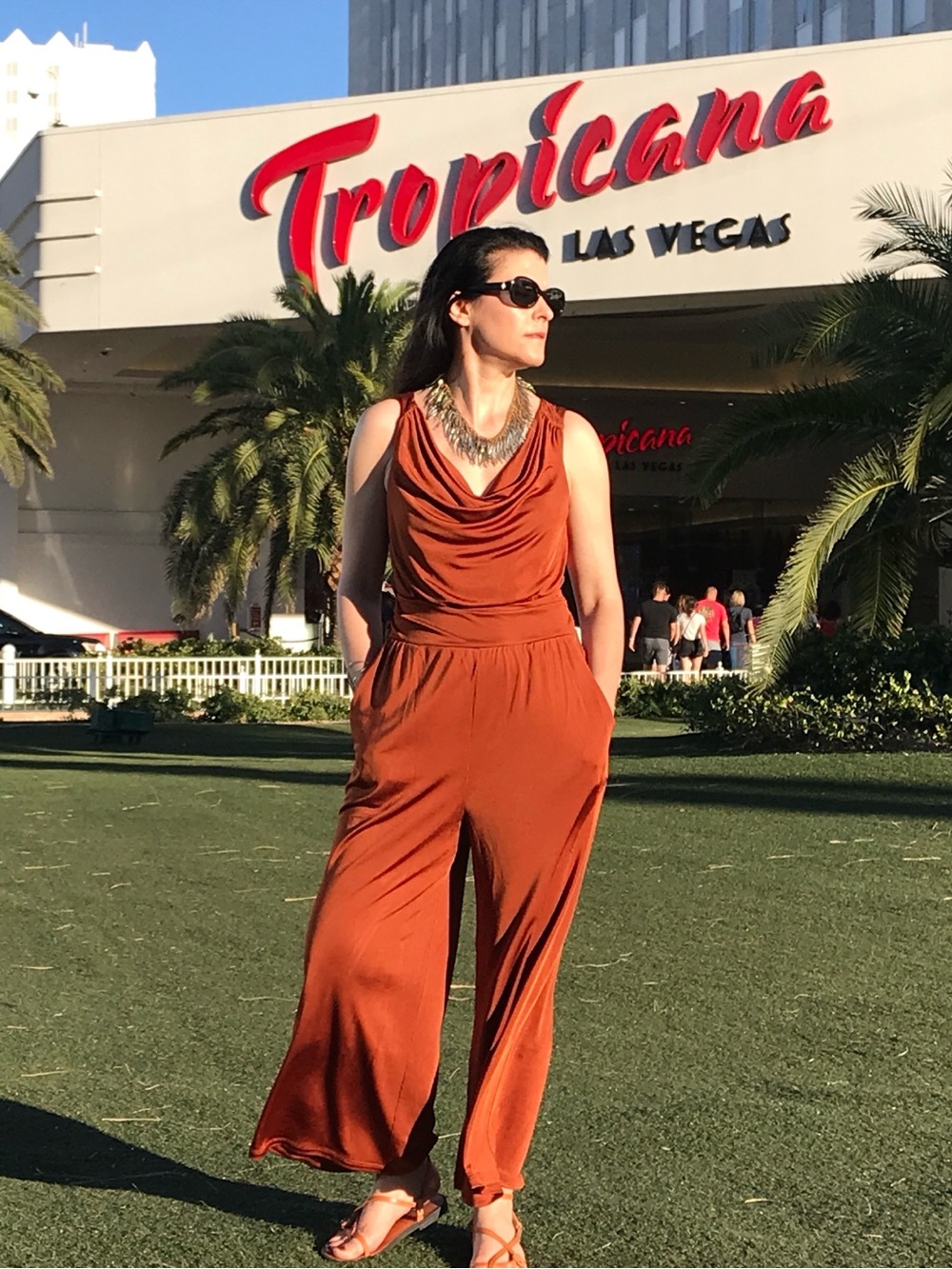 MAEVE Copper Sleeveless Cowl-Neck Jumpsuit